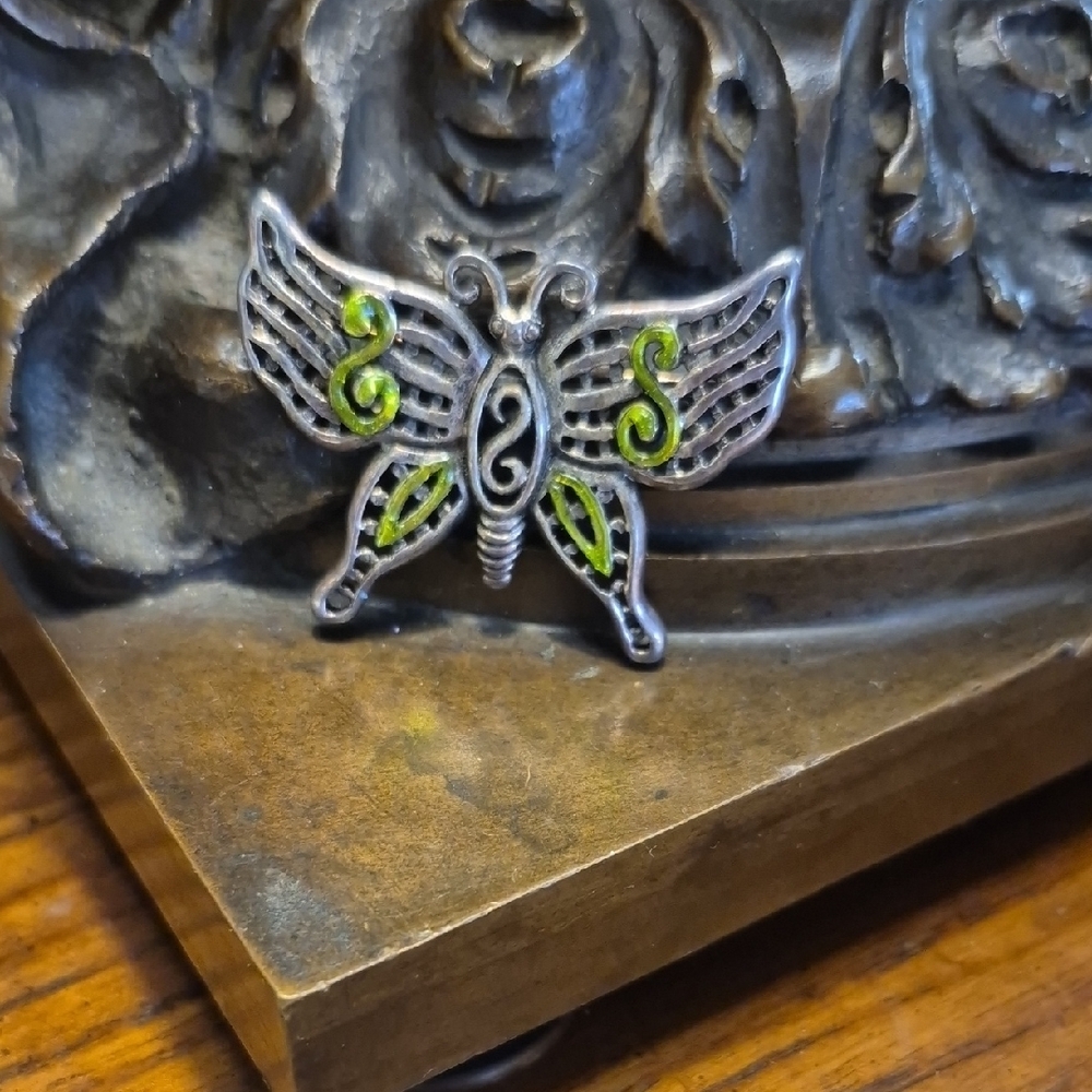 Dancraft Vintage Silver and Green Butterfly Brooch